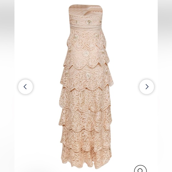 Sue Wong Nude Embellished Lace Layer Strapless Gown Sz 6 - Picture 3 of 6